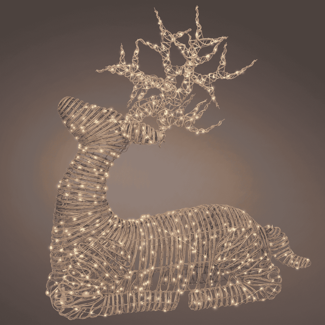 Christmas Wicker Reindeer Lying Micro LED