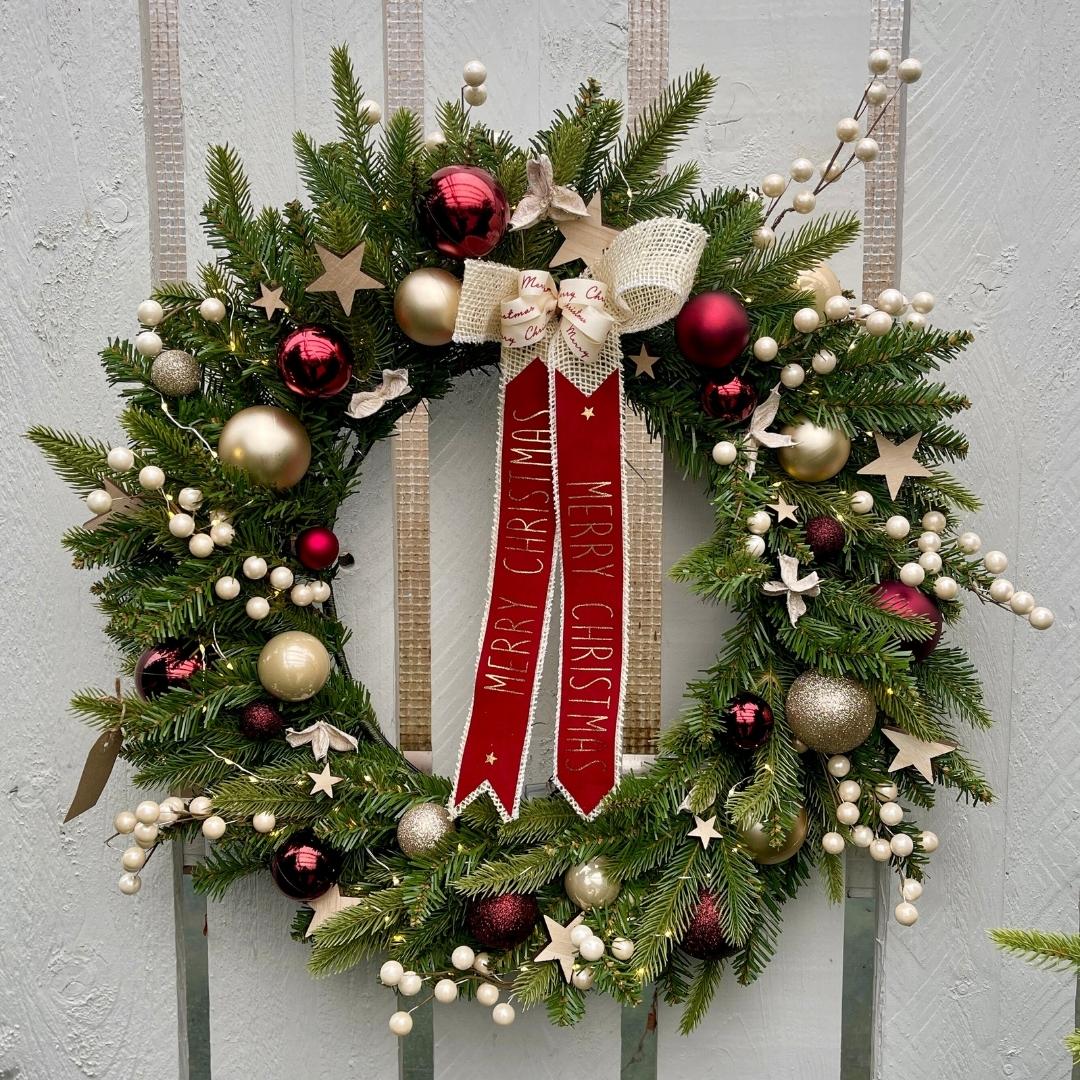 2022white × green christmas wreathe① Artificial Christmas Wreath – Festive Red & White Berries | Luxury