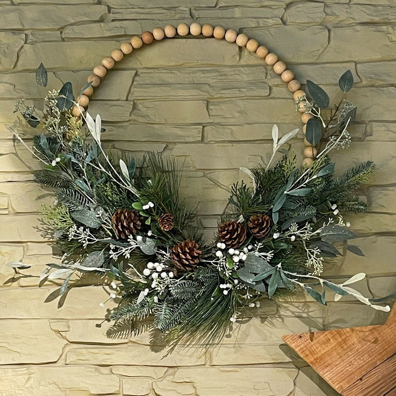 Christmas Wreath - Foliage & Bead Hoop