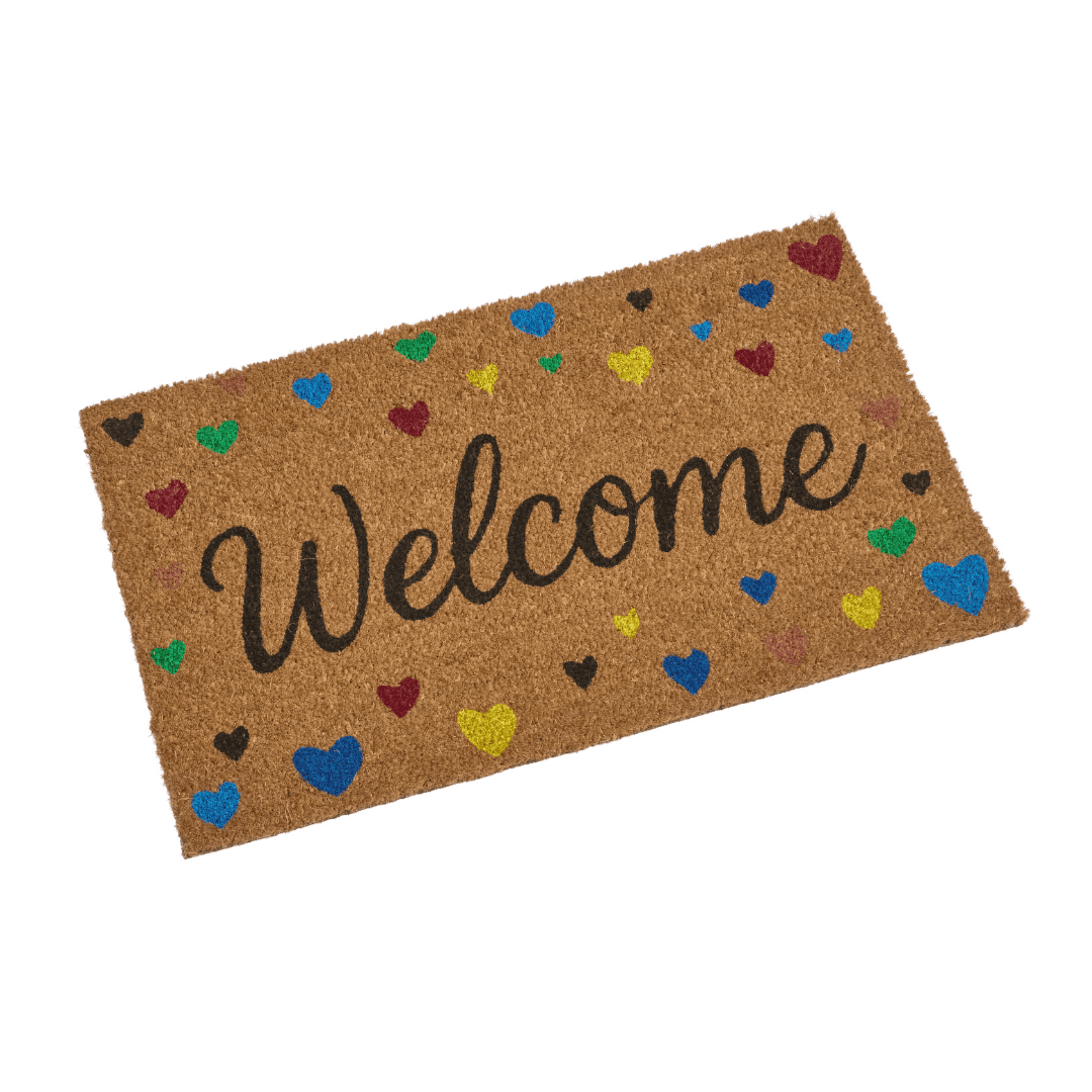 Coir Outdoor Rug Welcome Hearts 45 x 75cm