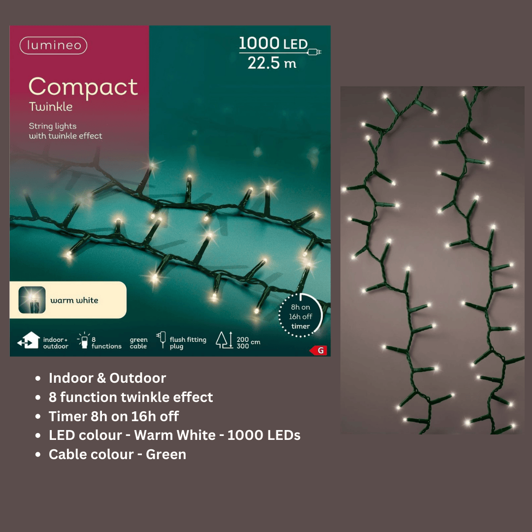 Christmas Lights 1000 LED - Compact, Warm White - Ideal for 6ft Tree