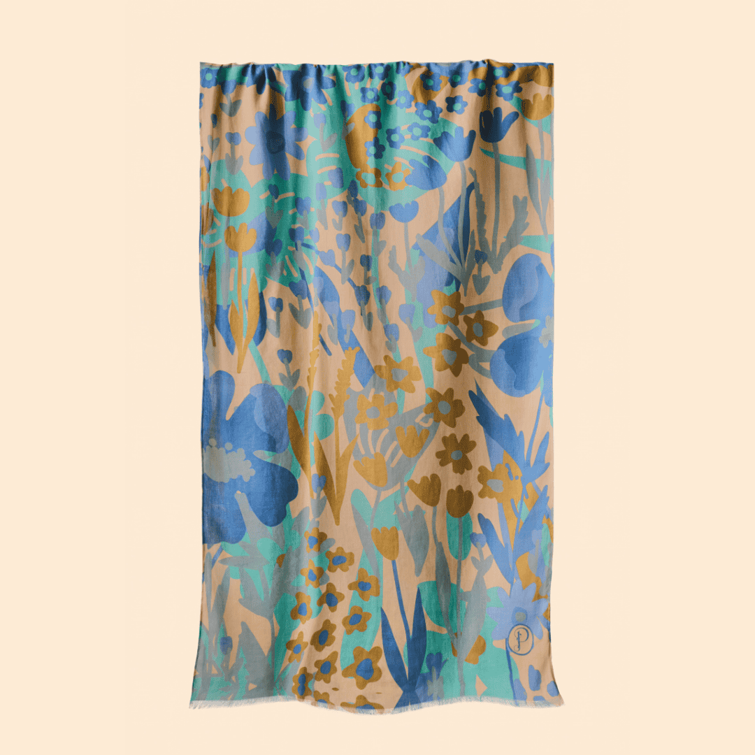 Cotton Scarf - Springtime Floral - Denim