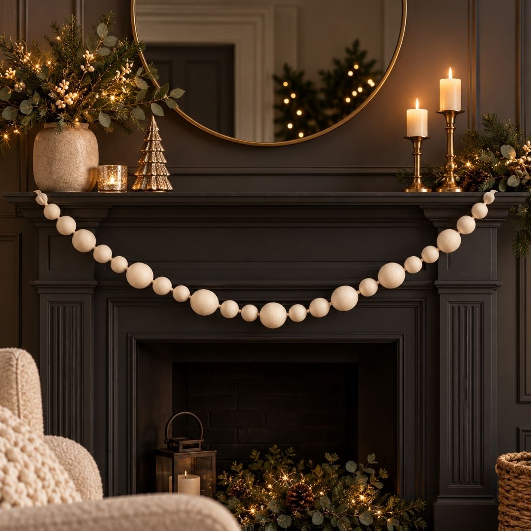 Christmas Garland Velvet Ball Cream 150cm