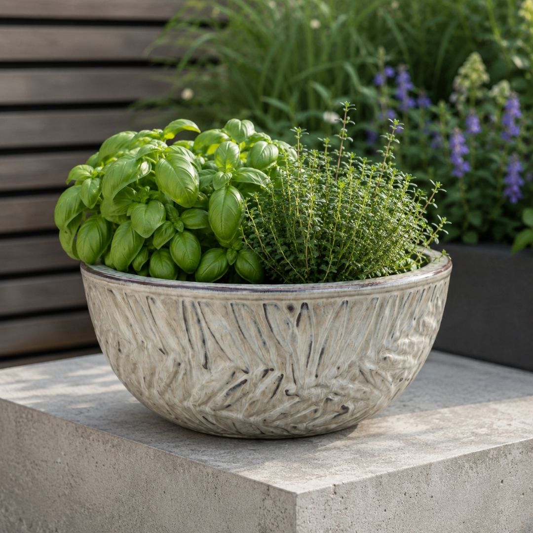 Glazed Bowl Planter Bocage - Lichen