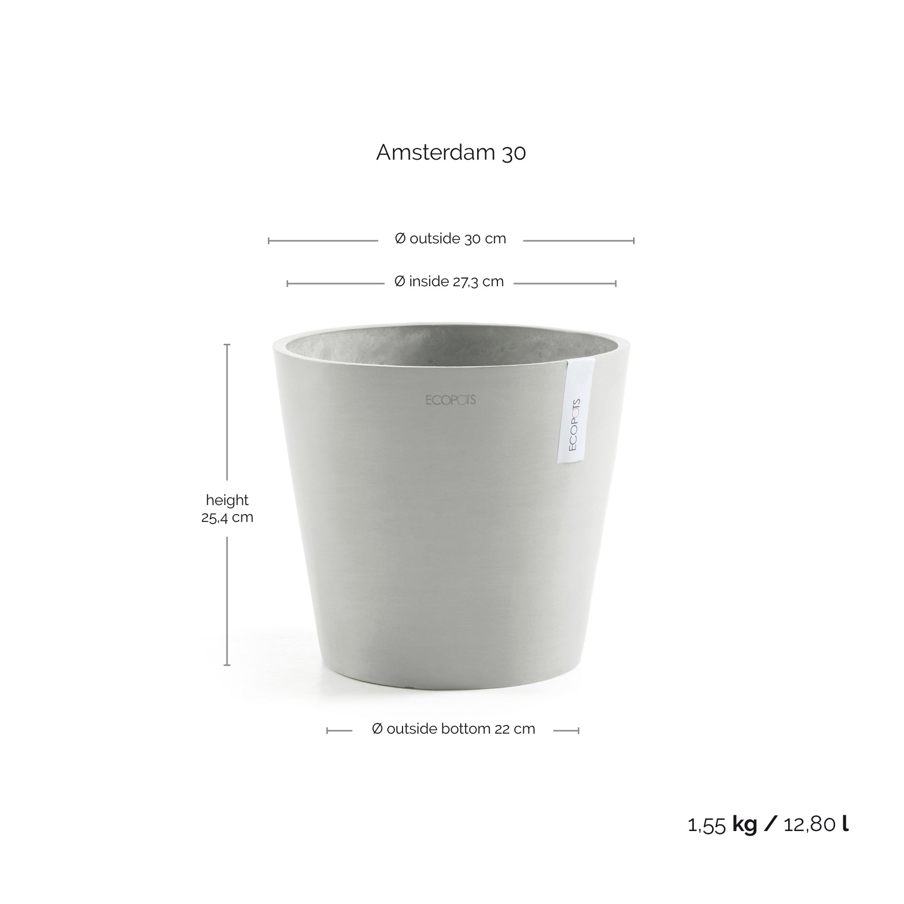 Ecopots Amsterdam White Grey