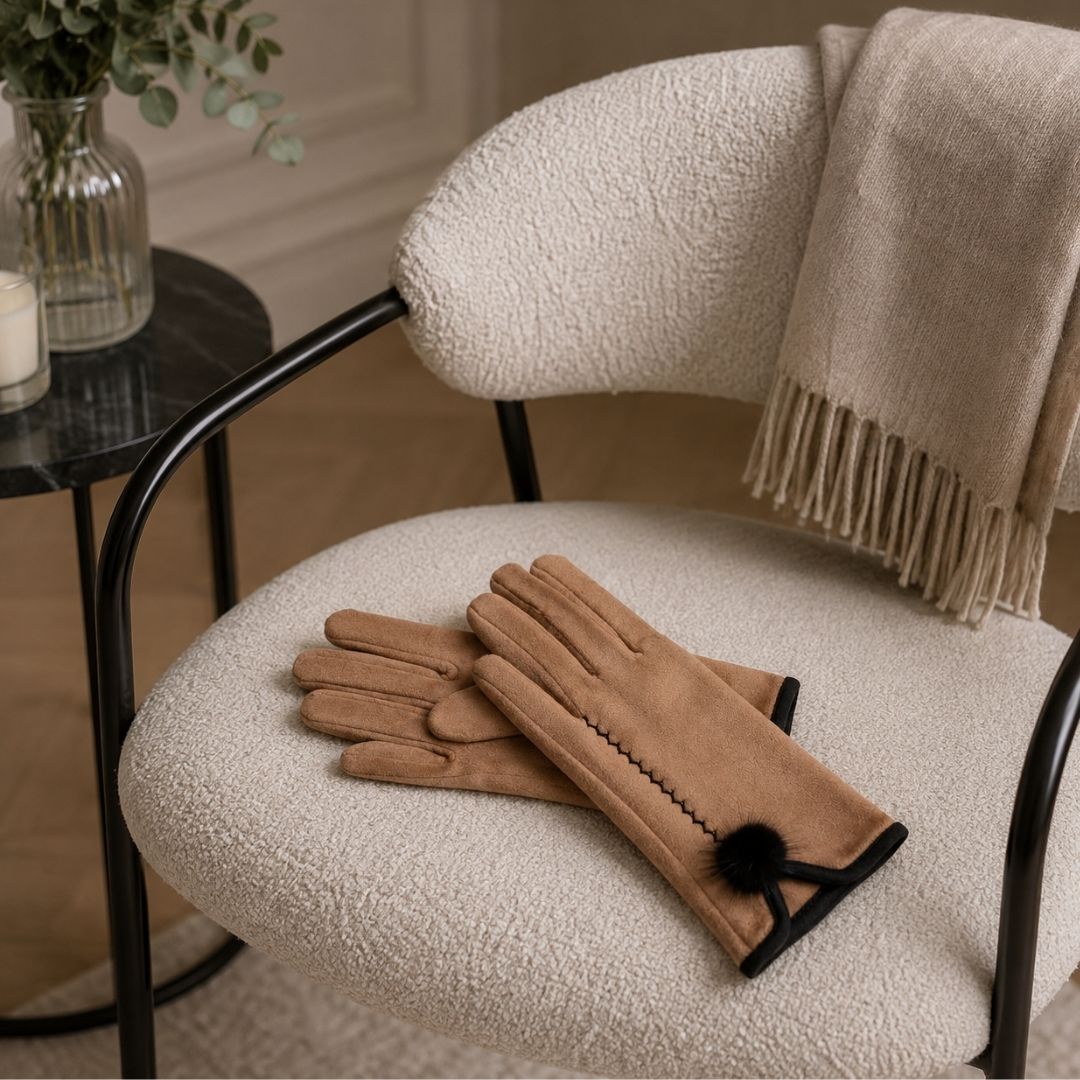 Gloves Pom Pom Dark Tan