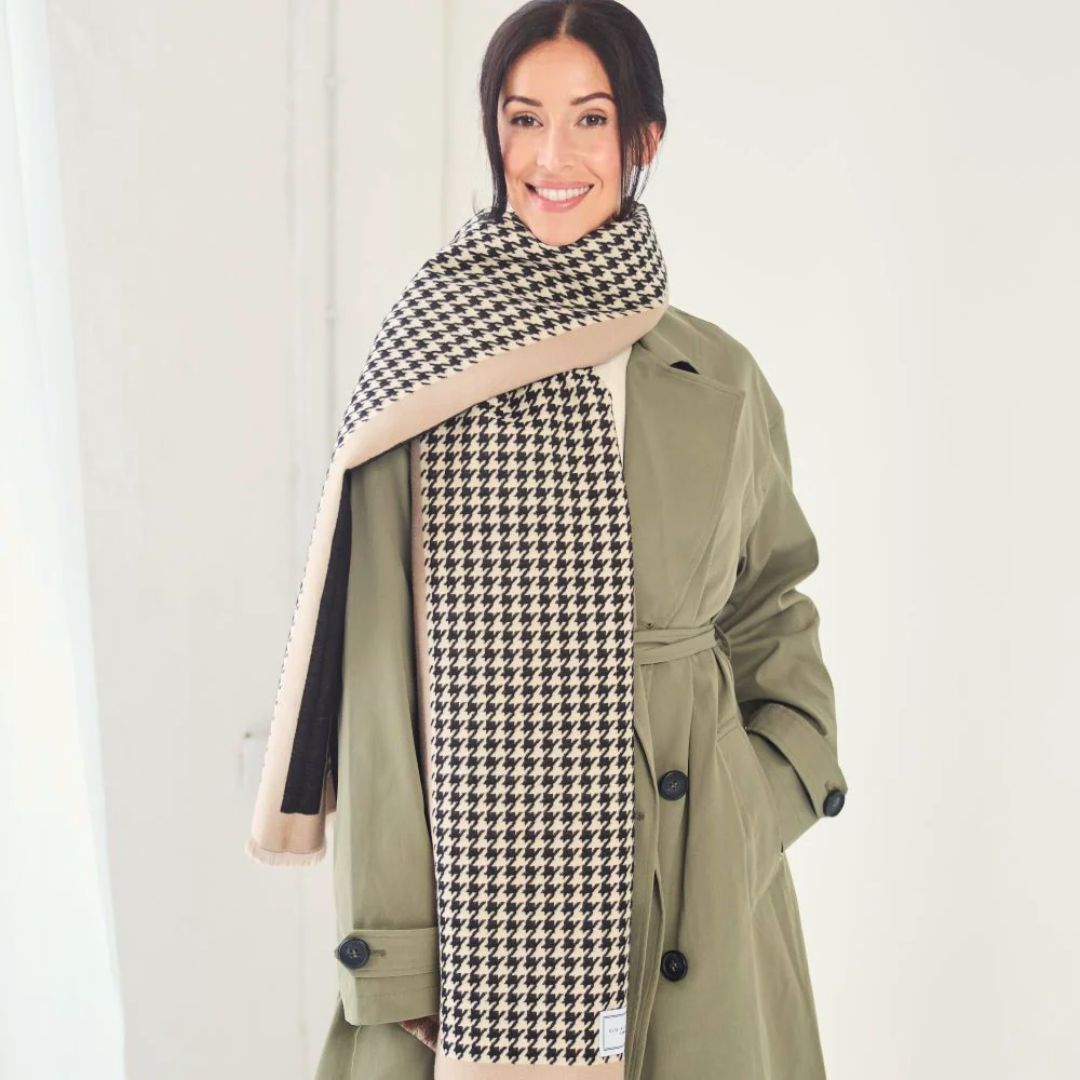 Winter Scarf Black Dogtooth Check
