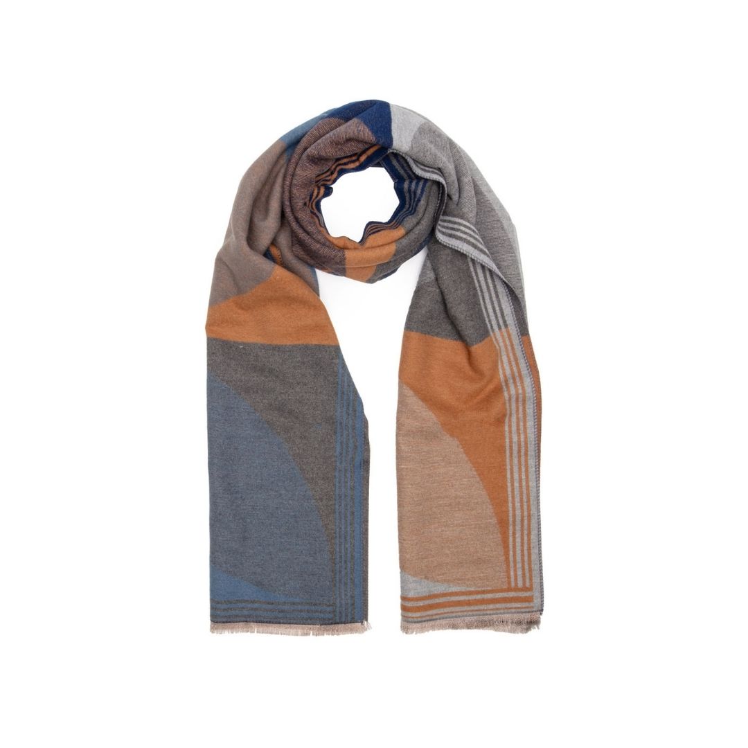Winter Scarf Blue Camel Semi-Circles