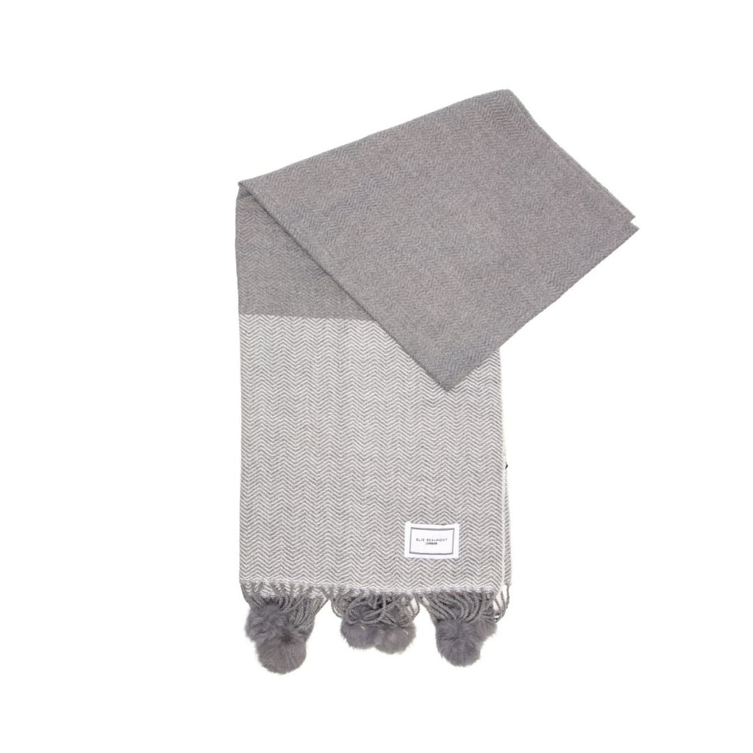 Winter Scarf Grey Chevron Pom Poms