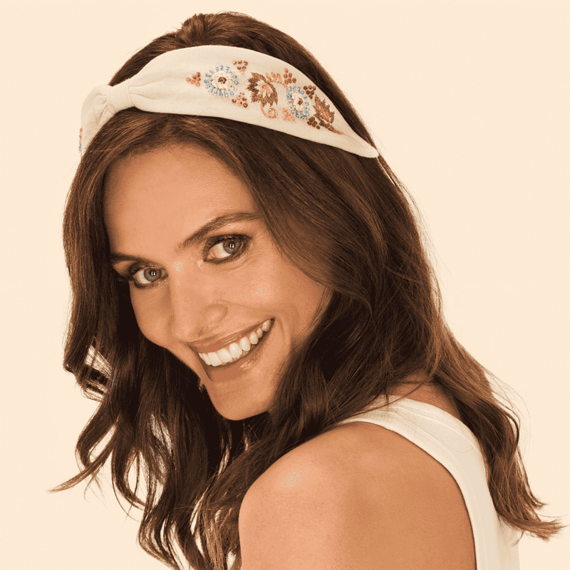 Embroidered Headband - Perfect Posie - Coconut