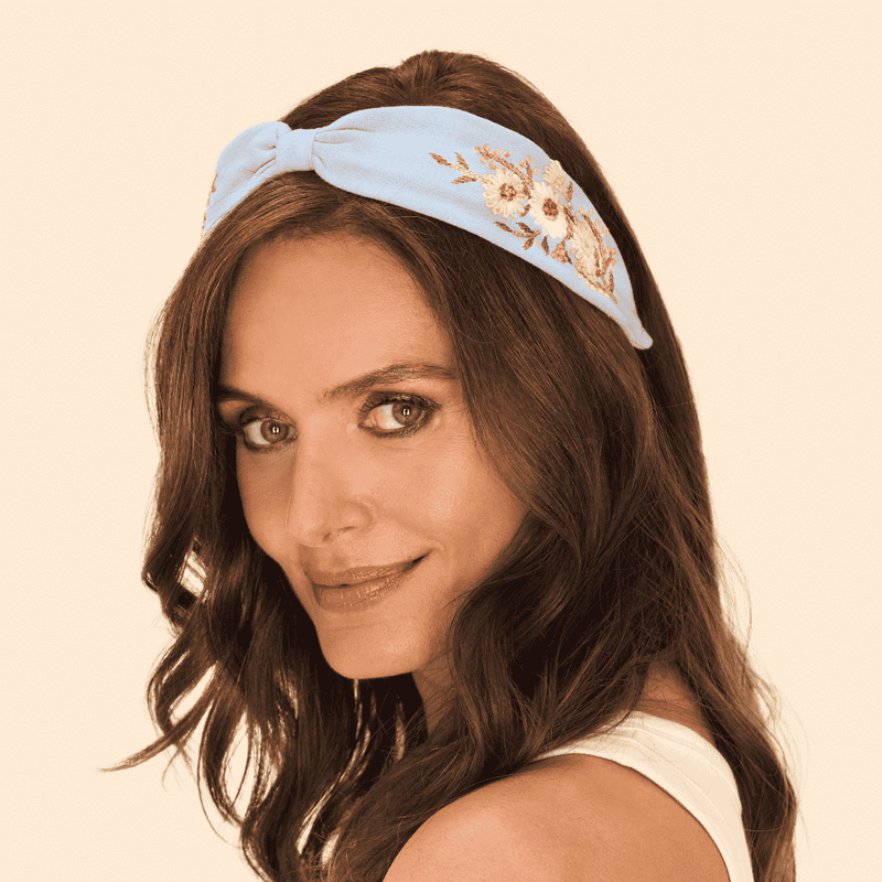 Embroidered Headband - Perfect Posie - Powder Blue