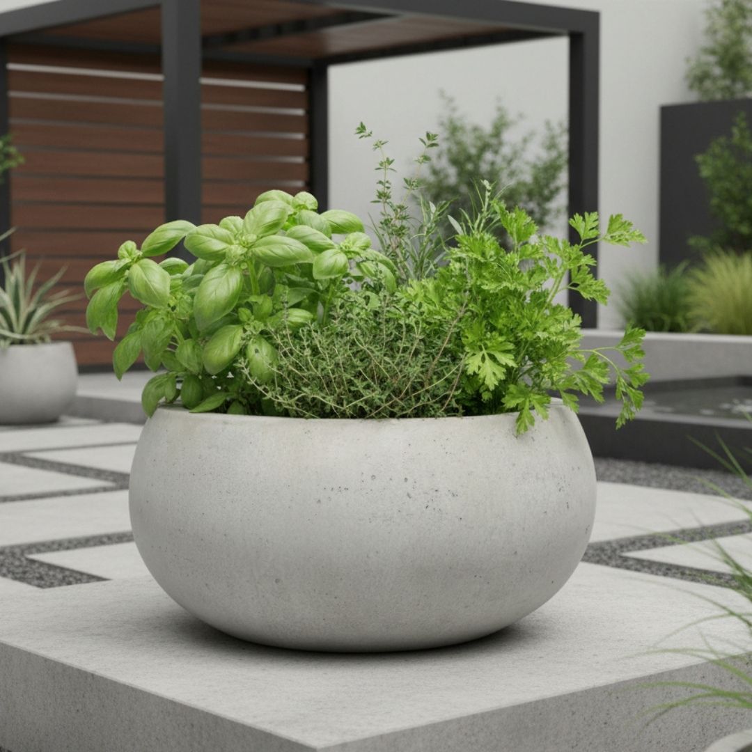 Eschbach Low Balloon Planter – Off White Outdoor Bowl Pot