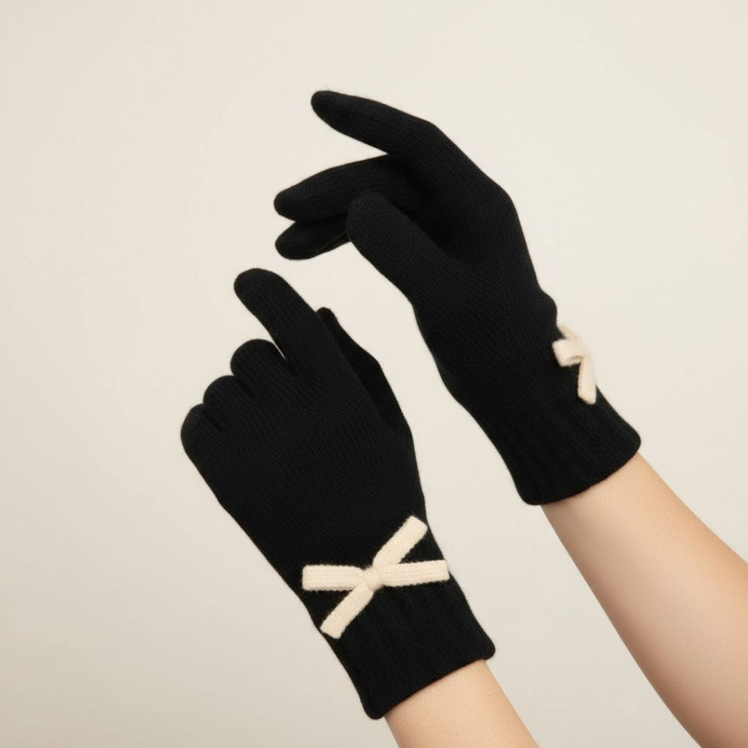 Gloves Bow Detail Black