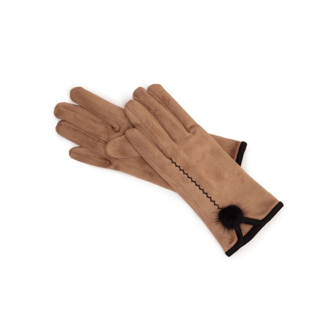 Gloves Pom Pom Dark Tan