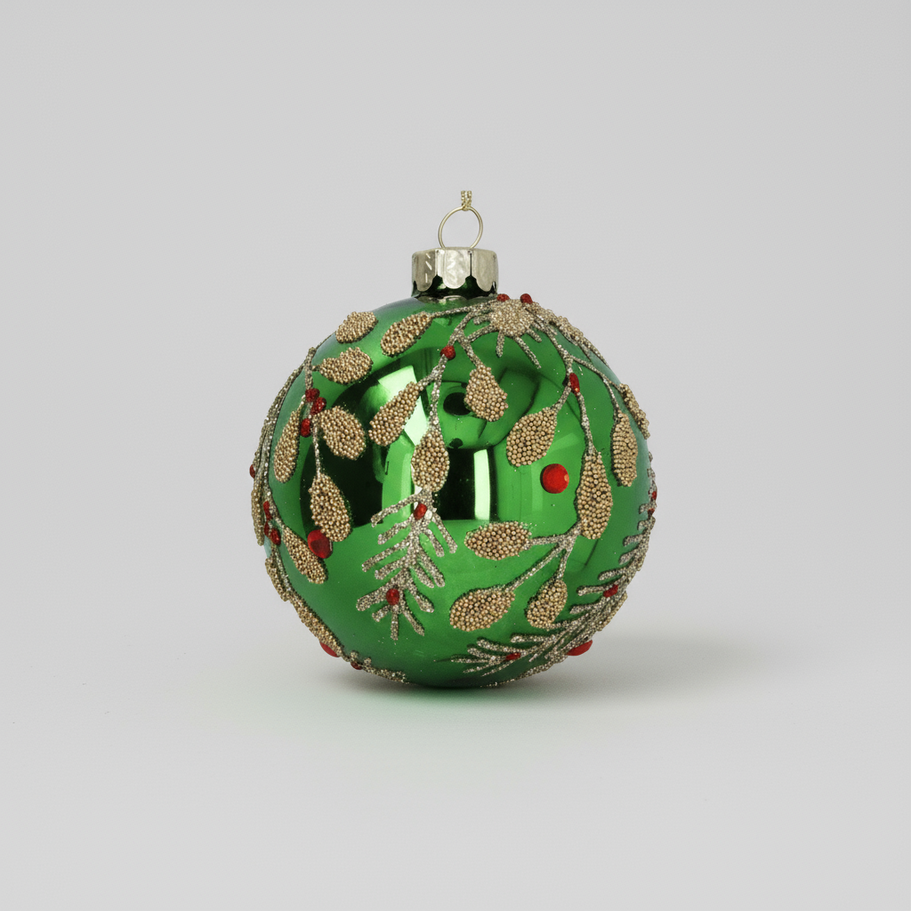 Christmas Glass Bauble - Green & Gold