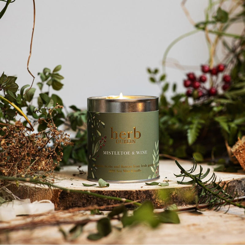 Herb Dublin Christmas Candle Mistletoe & Wine - Tin