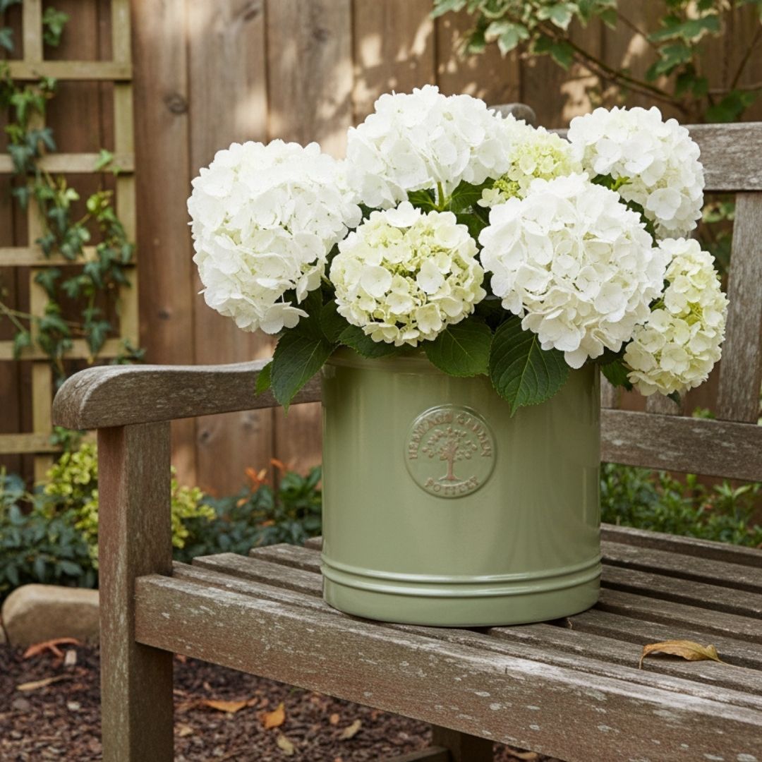 Heritage Cylinder Green Pot – Frost-Proof Ceramic Outdoor Planter