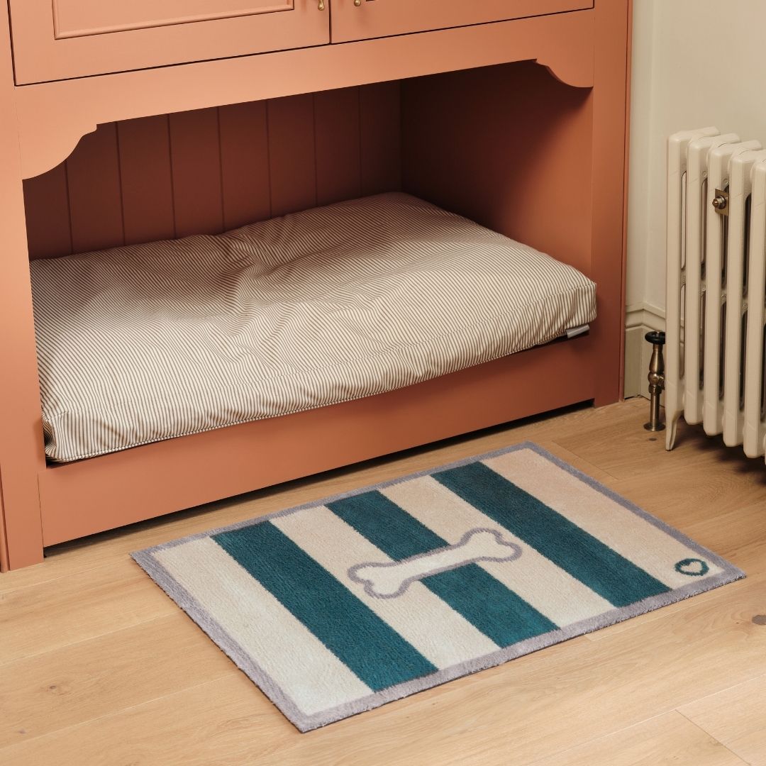 Hug Rug Doormat Bone Stripe Teal
