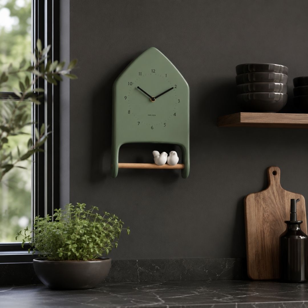 Wall Clock Love Birds - Jungle Green