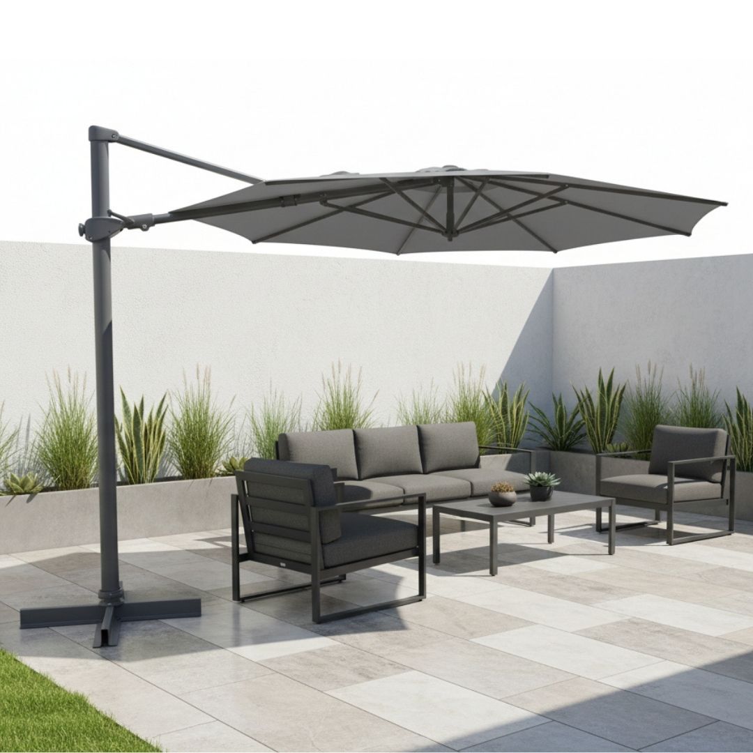 kettler patio umbrella 3m Garden Parasol Wind-Up with Auto Tilt & Night Cover and solid resin hubs Kettler Best Garden Parasol For