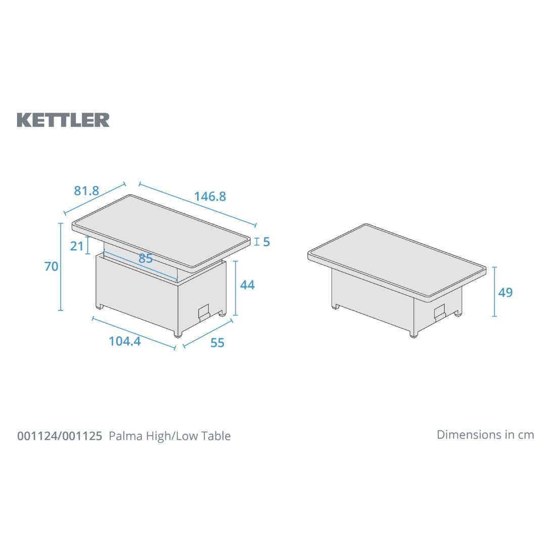 Kettler Palma Corner Set (RH) with High/Low Glass Top Table