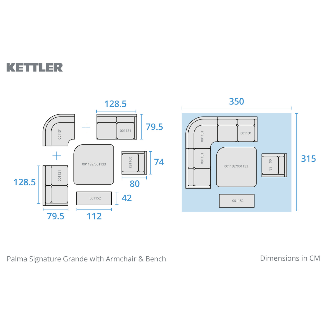 Kettler Palma Grande Corner Set Premium High/Low Glass Table