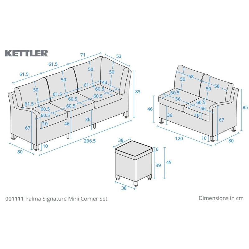 Kettler Palma Mini Corner Set High/Low Alu Slat Table - The Garden HouseKettler