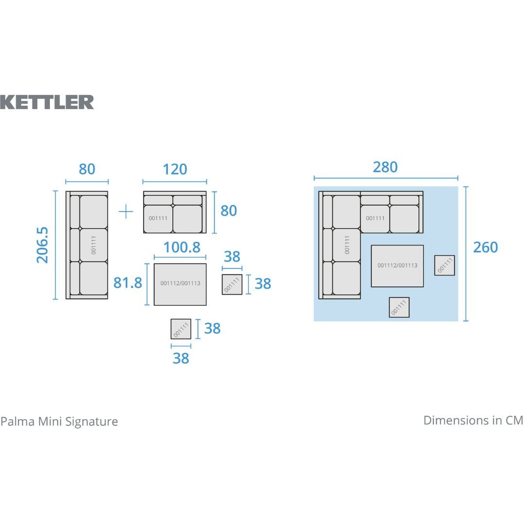 Kettler Palma Mini Corner Set High/Low Glass Table