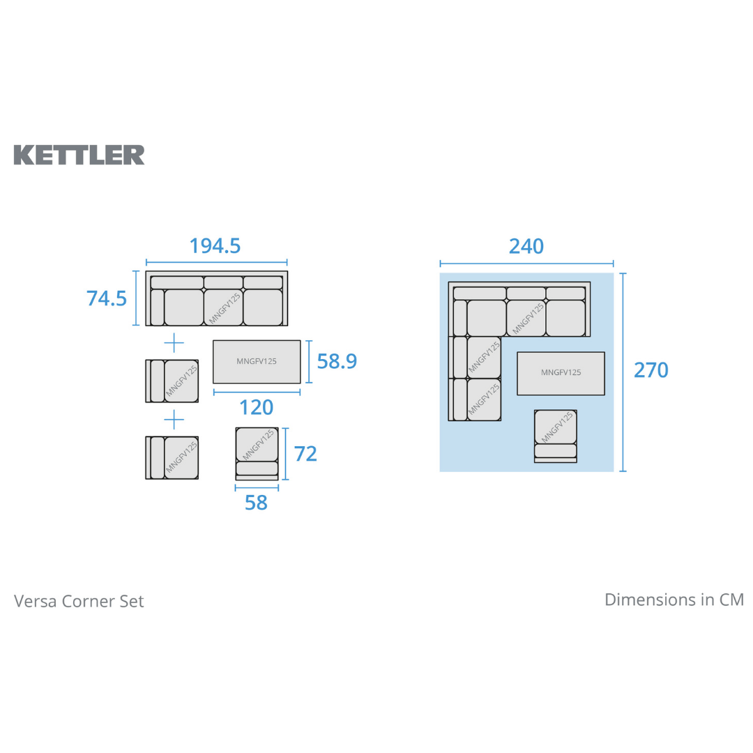 Kettler Versa Corner Lounge Set High/Low Table