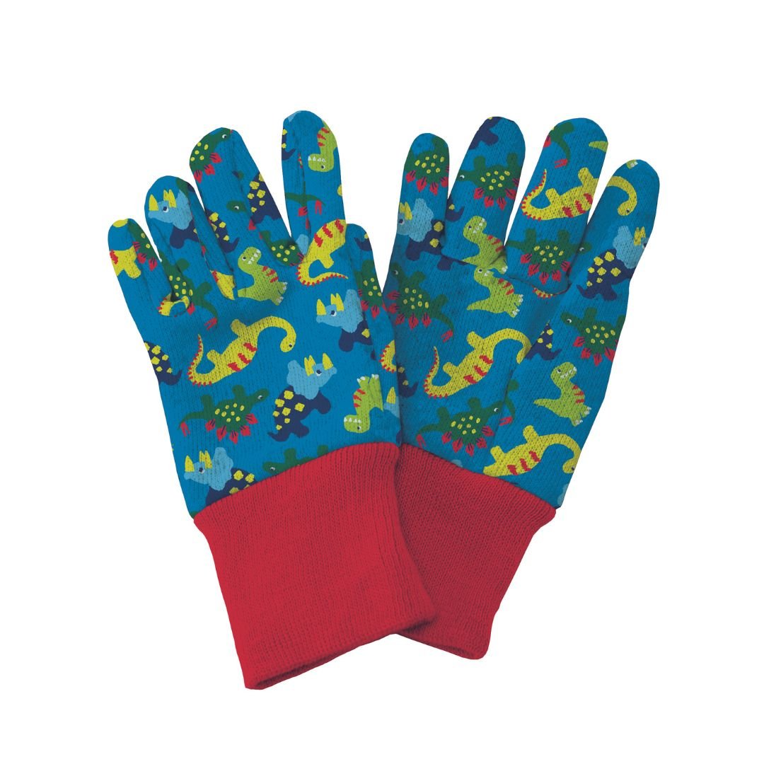 Kids Gardening Gloves Dinosaur Blue