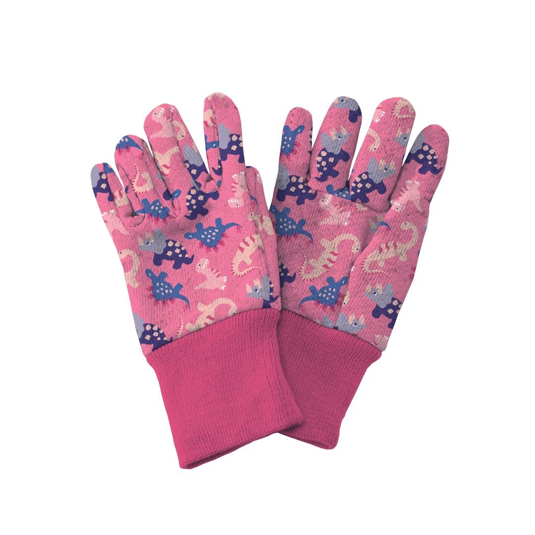 Kids Gardening Gloves Dinosaur Pink