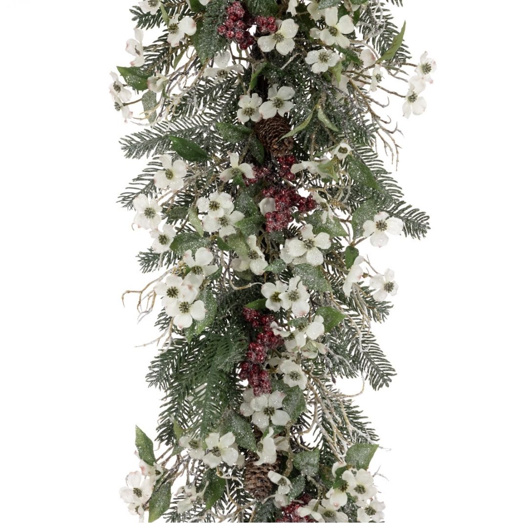 Christmas Faux Garland Langham Dogwood and Red Berries