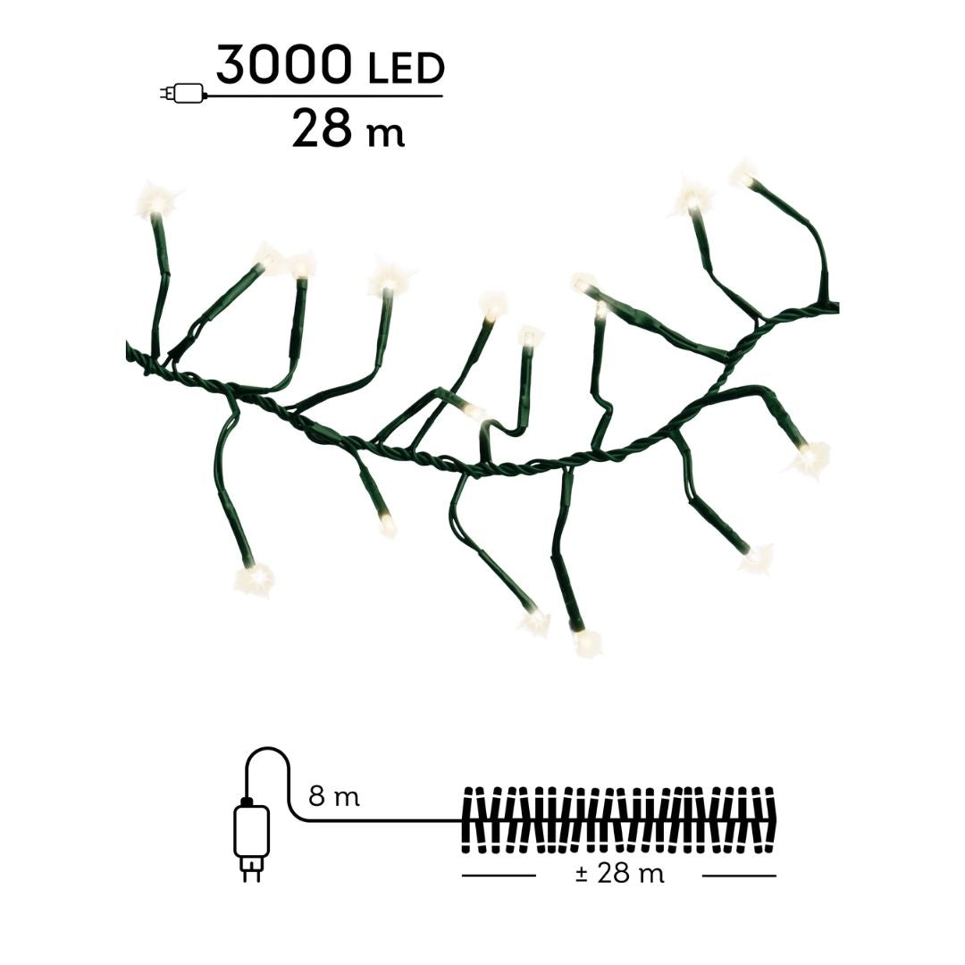 Christmas LED Cluster Lights Warm White 3000 LED - Ideal for 9ft Tree
