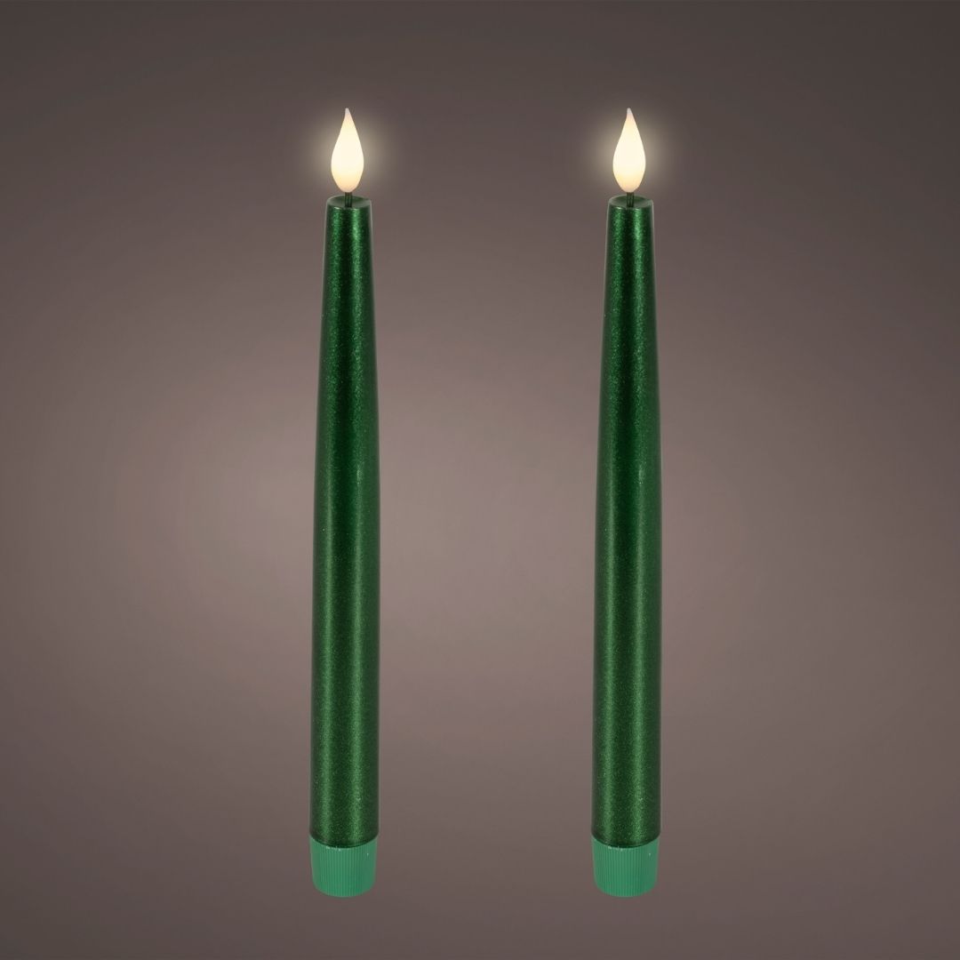 LED Wick Dinner Candles Green - 2 Pack