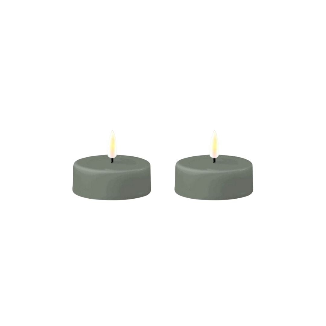 LED Jumbo Tealight Candle Sage Green Pack 2