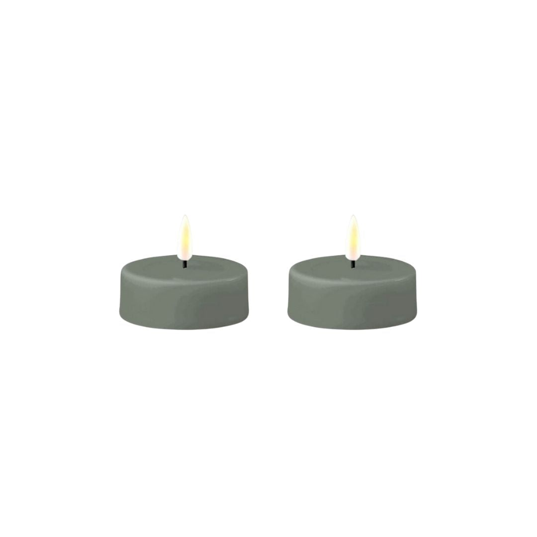 LED Jumbo Tealight Candle Sage Green Pack 2