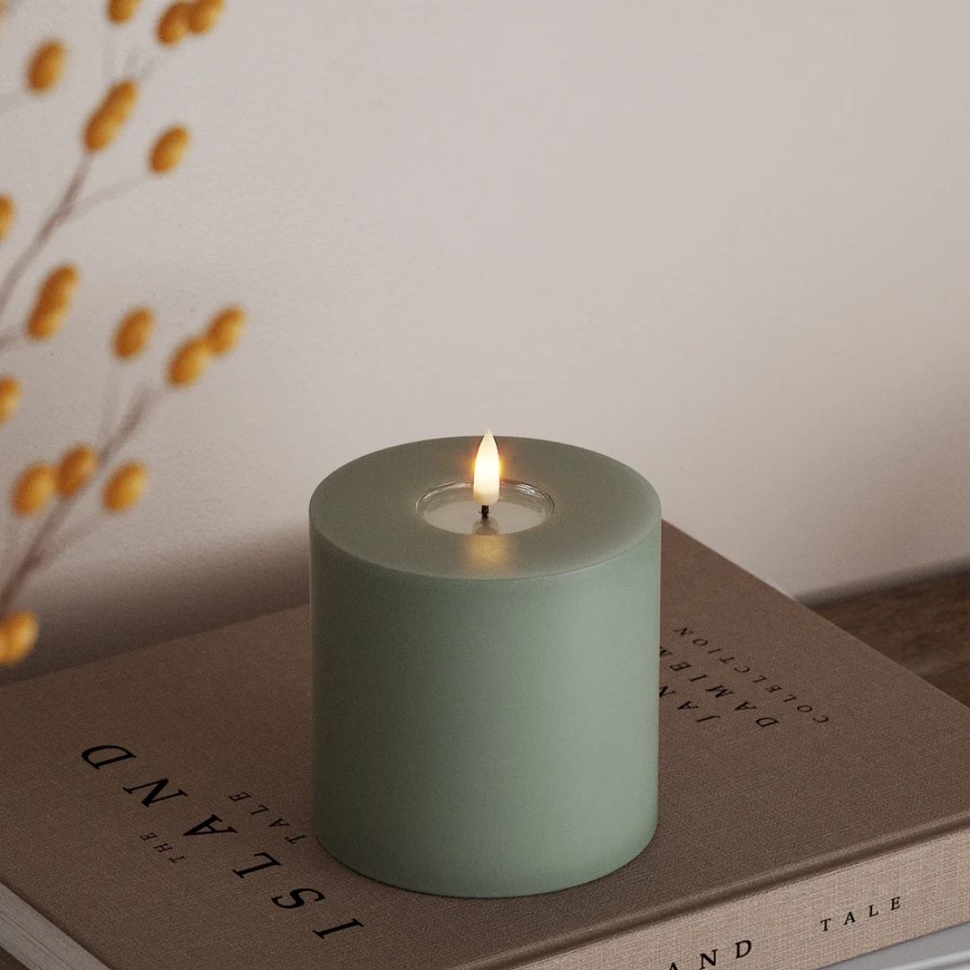 LED Pillar Candle Sage Green 10x10cm