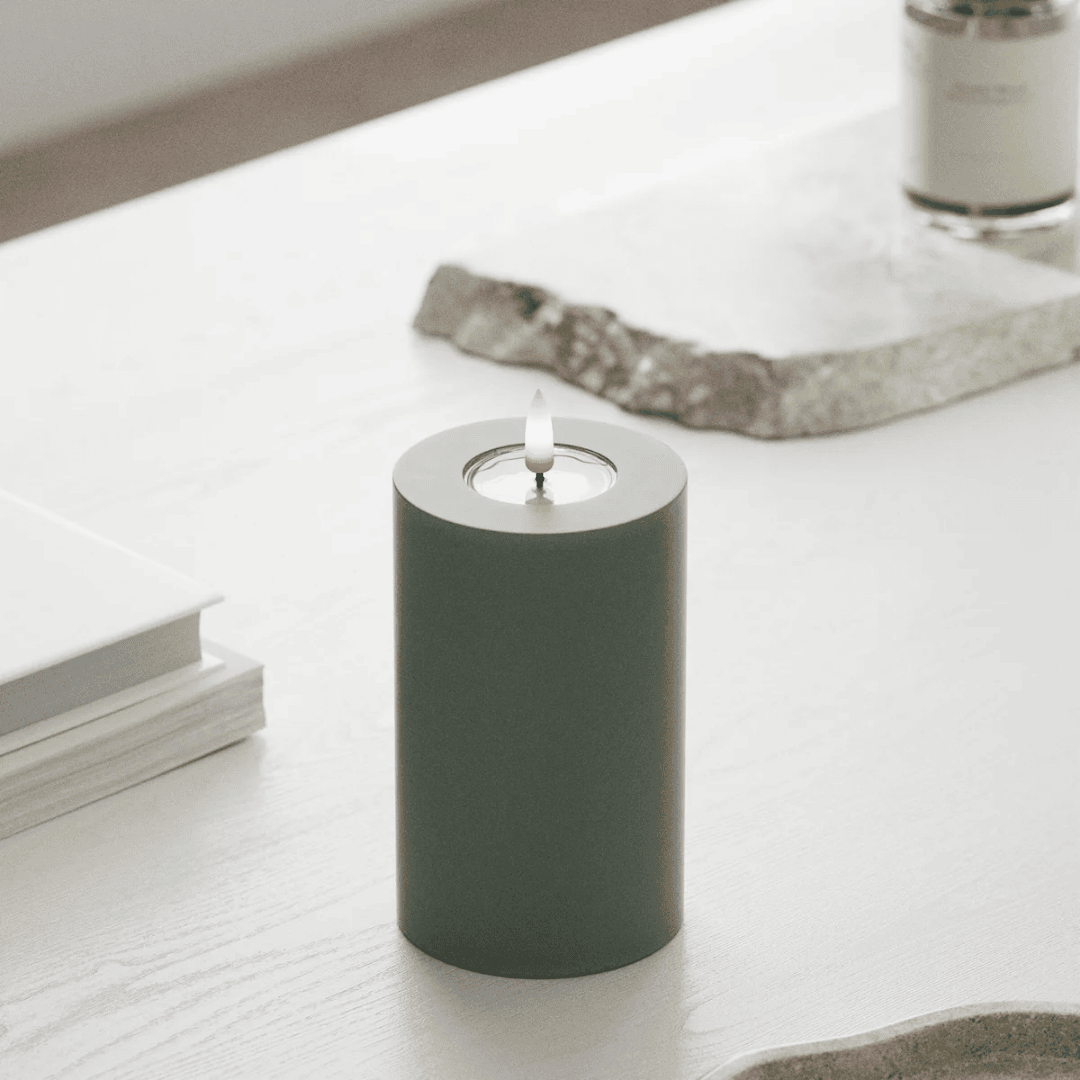 LED Candle Sage Green 7.5x12.5cm