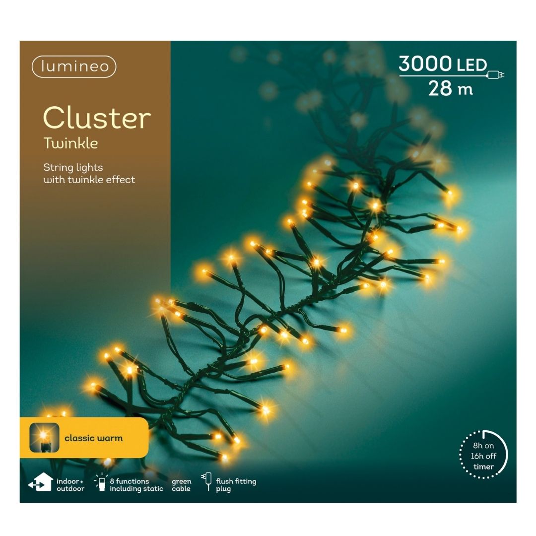 Christmas LED Cluster Lights Classic Warm 3000 LED - Ideal for 9ft Tree