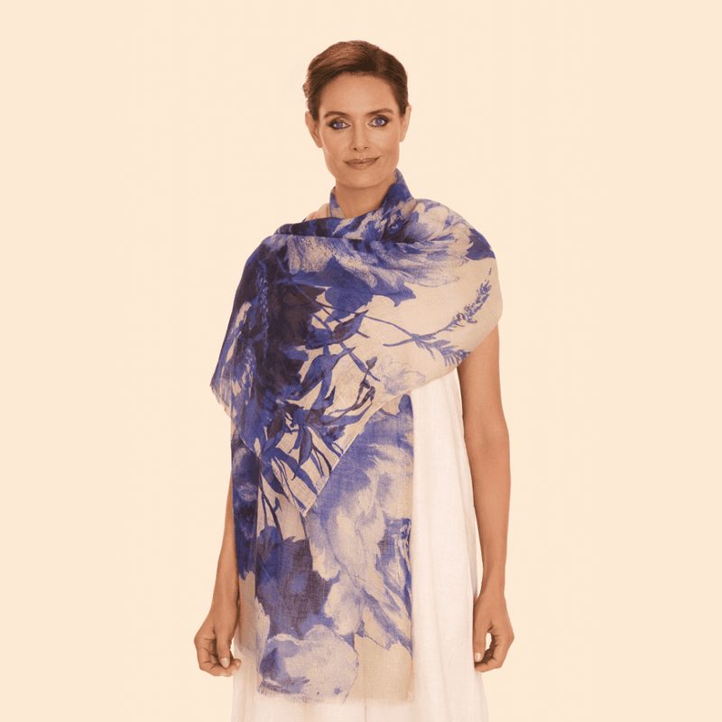 Linen/Cotton Scarf - China Blue Blooms