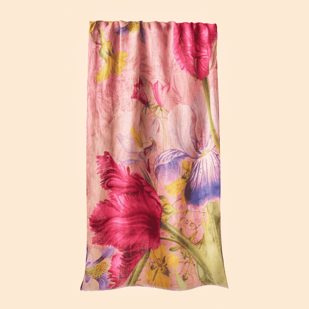 Linen/Cotton Scarf - Floral Study - Denim