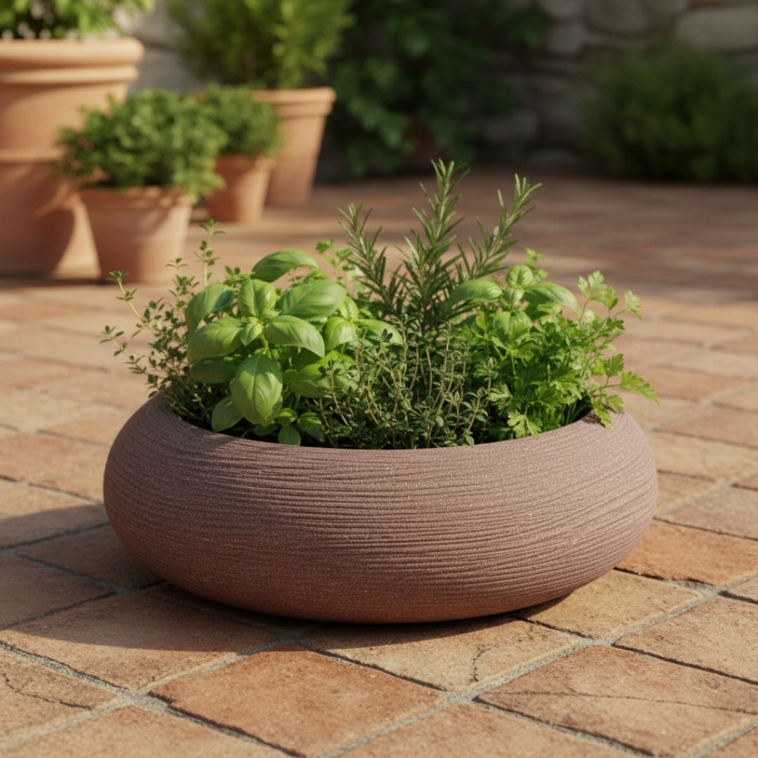 Shabby Low Bowl Planter - Brown