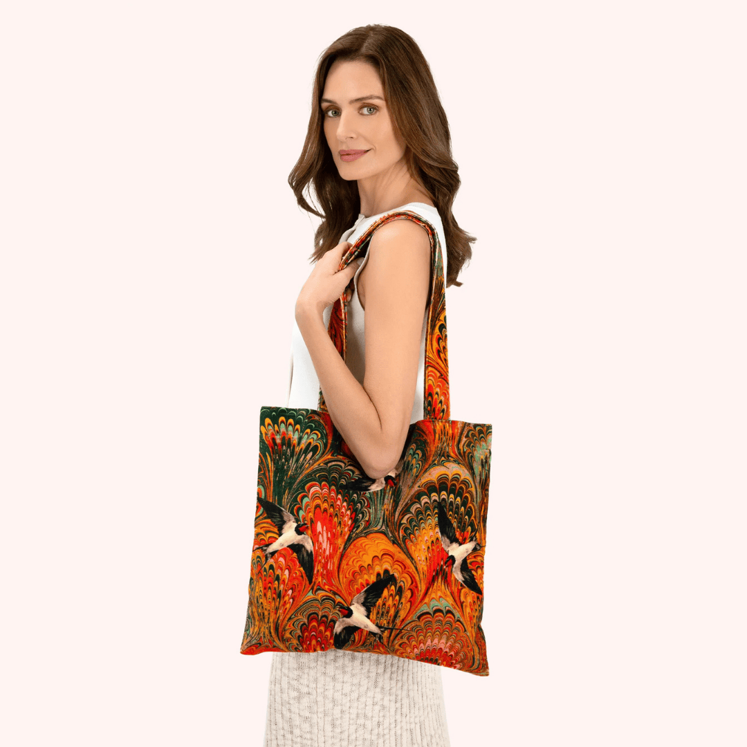 Marbled Swallows Velvet Tote Bag