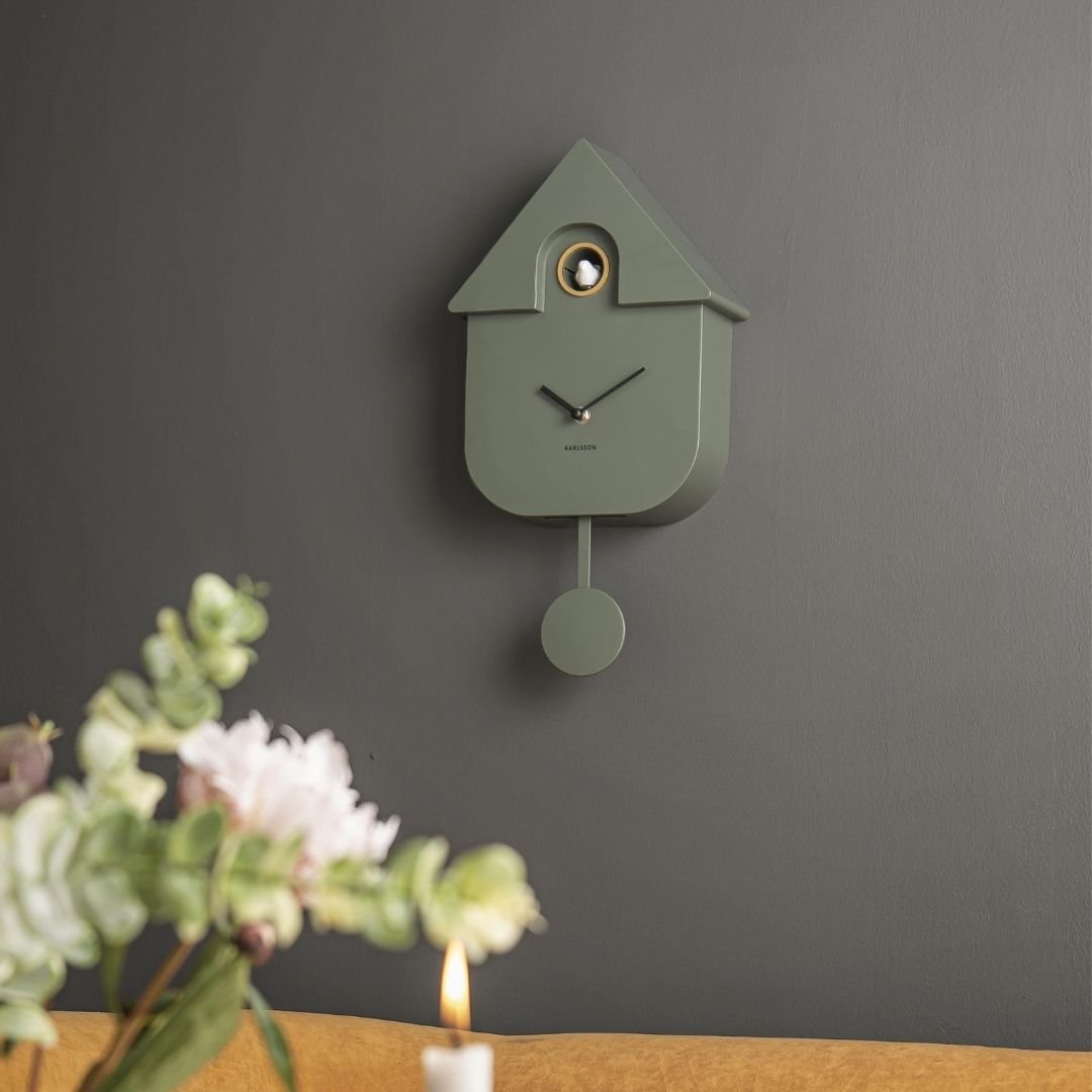 Modern Cuckoo Wall Clock Jungle Green