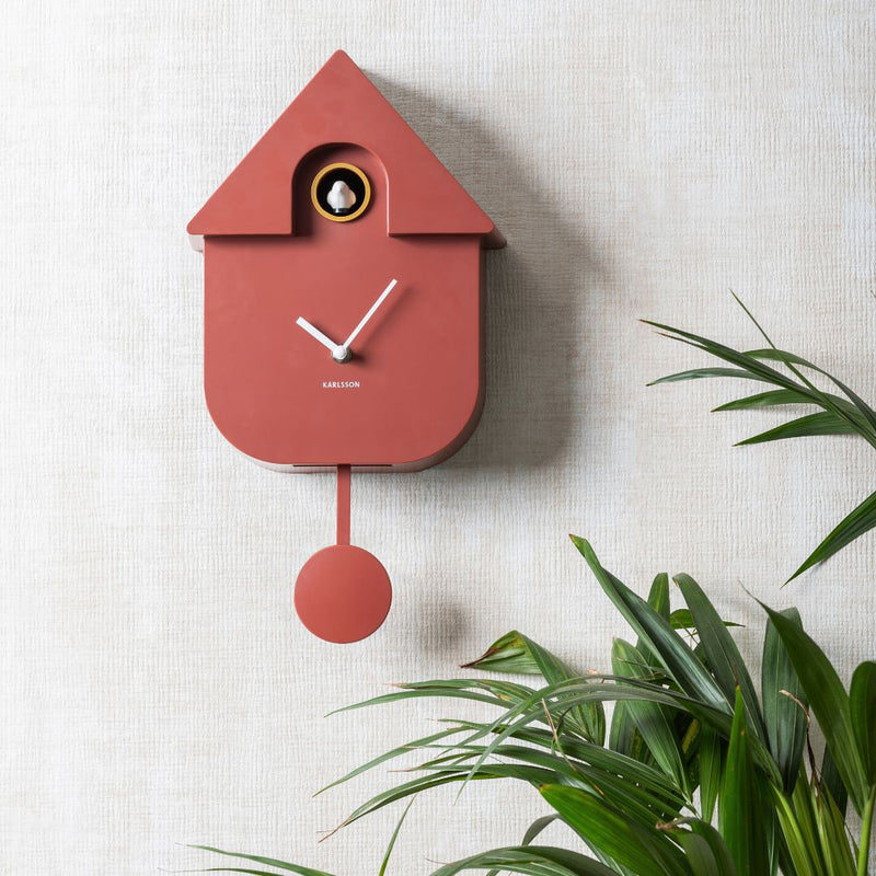 Modern Cuckoo Wall Clock Ochre Red