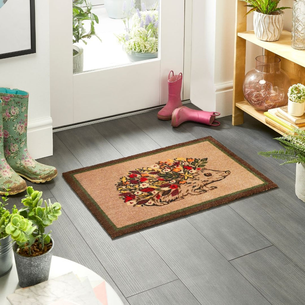 Hedgehog Rug Door Rug Floral Hedgehog | The Garden House
