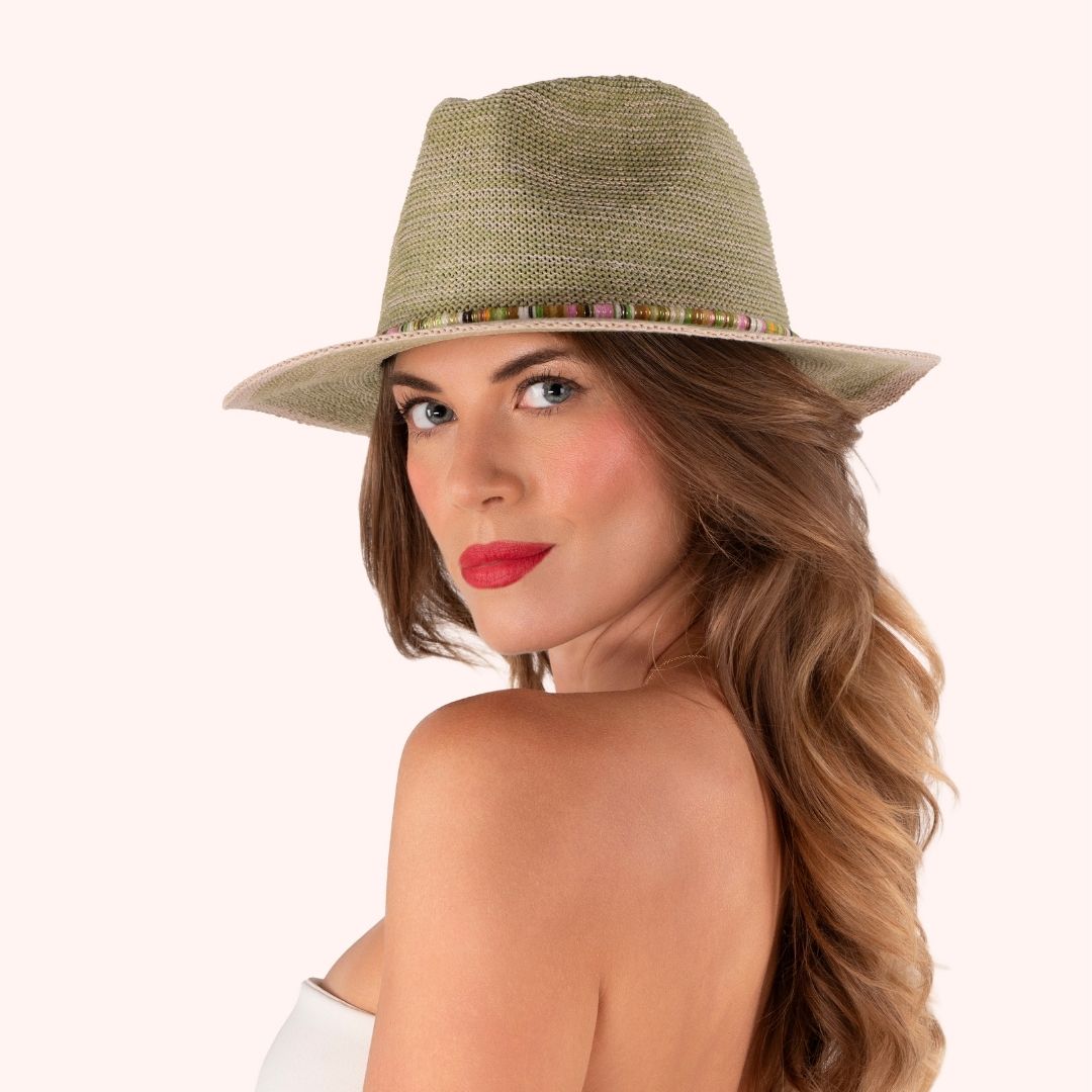 Natalie Hat Lawn Green with Multi Stripe Band