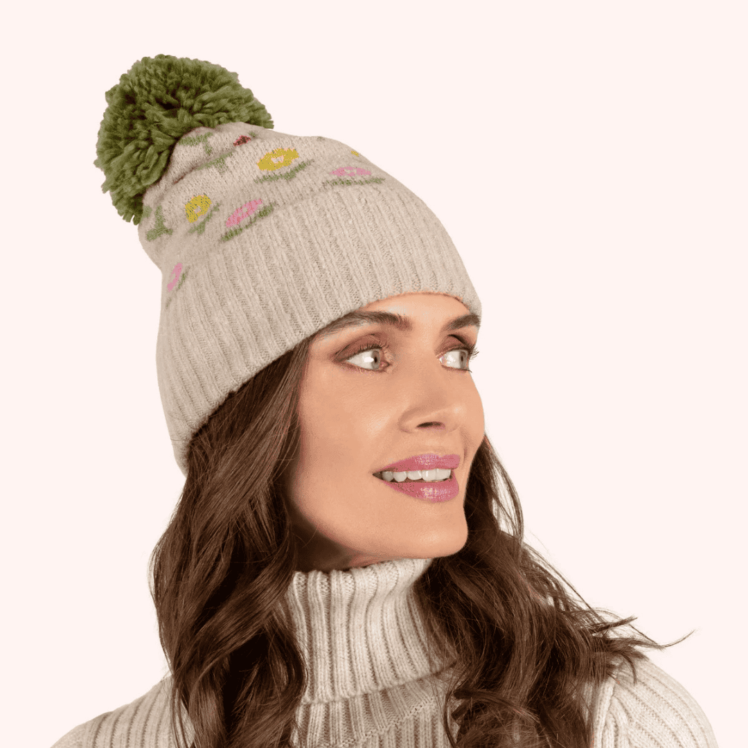 Willow Ditsy Flower Pompom Hat - Cream