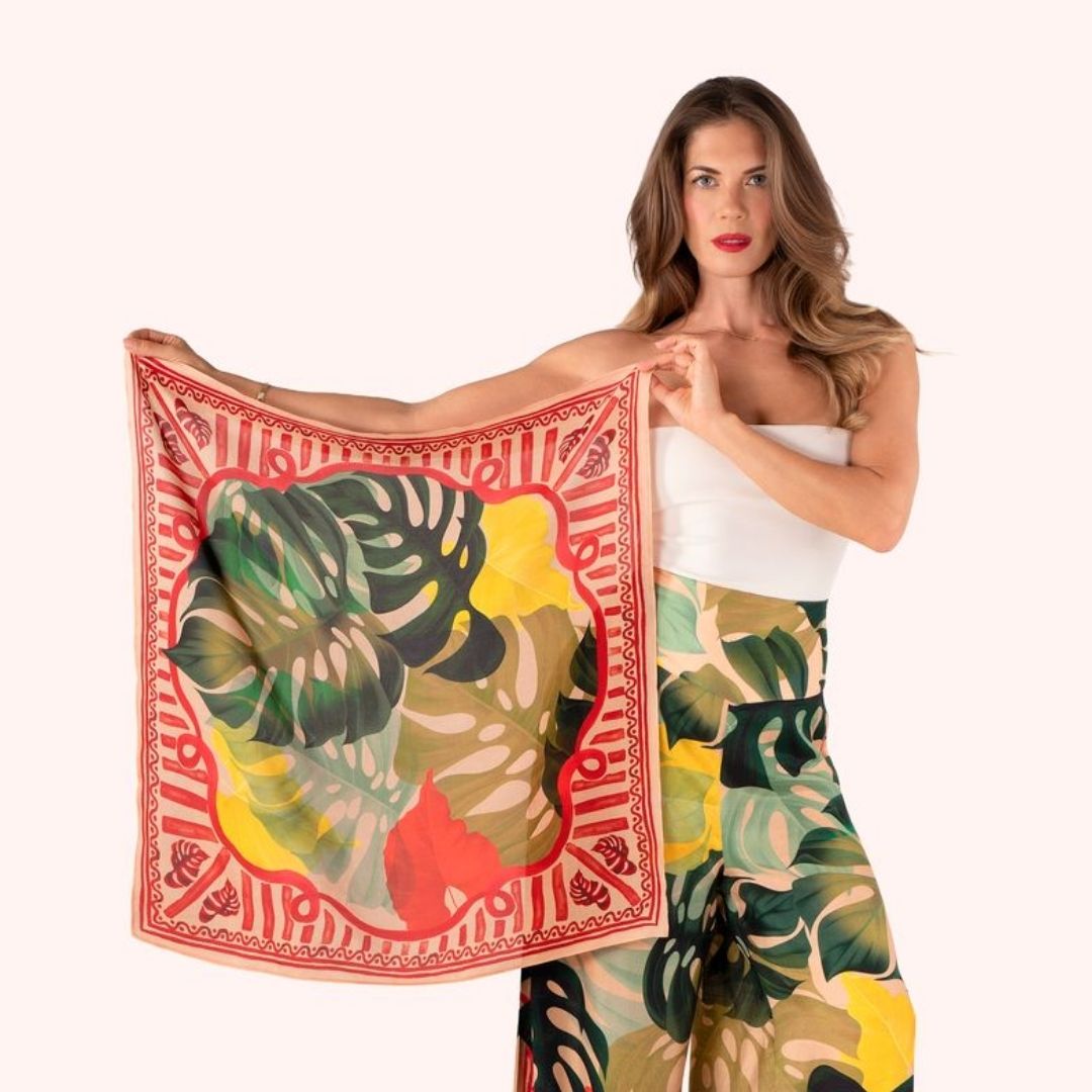 Silk Square Scarf - Exotic Leaves