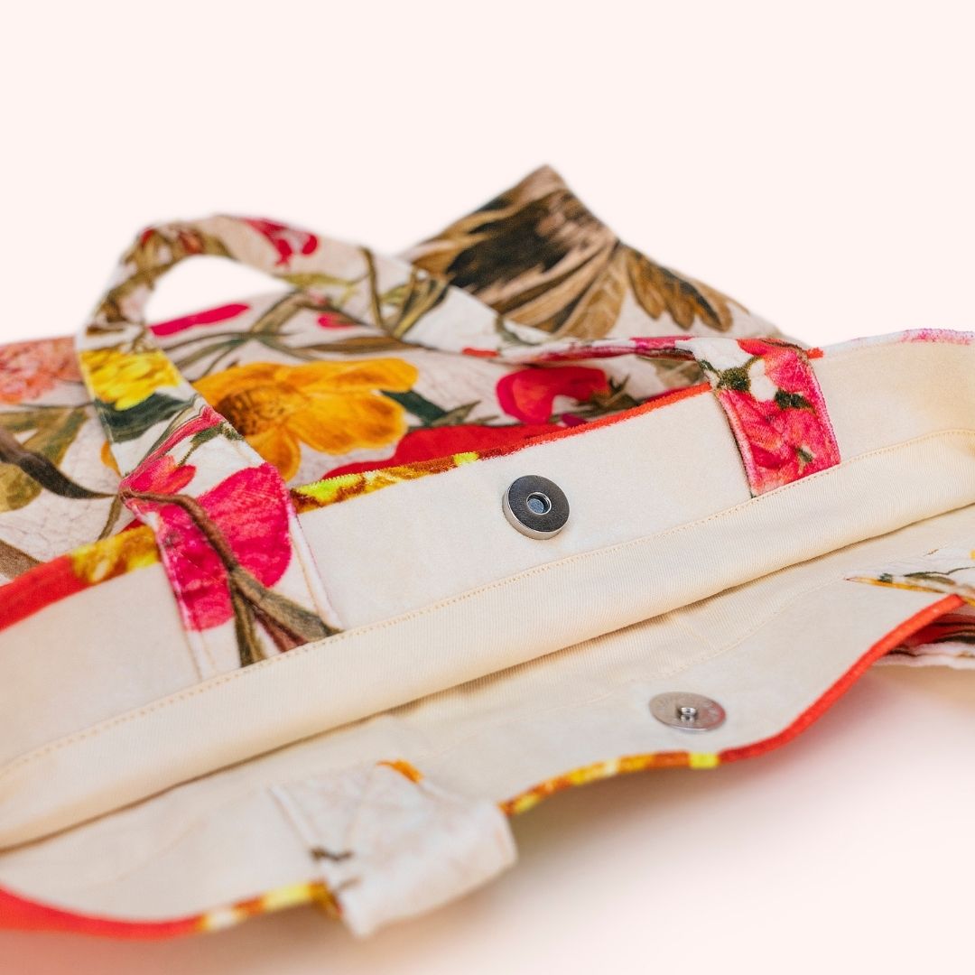 Velvet Tote Bag Fine Flowers - Cream